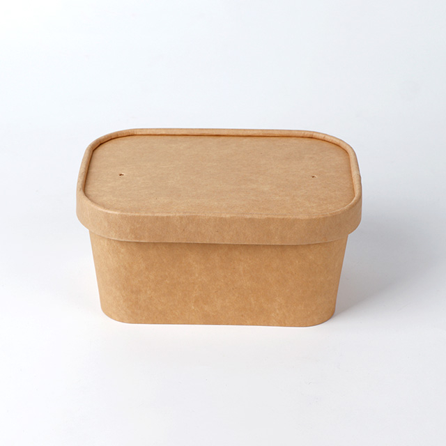 Embalaje desechable Kraft Kraft Square Ensalada biodegradable fruta rectangular tazón con tapa