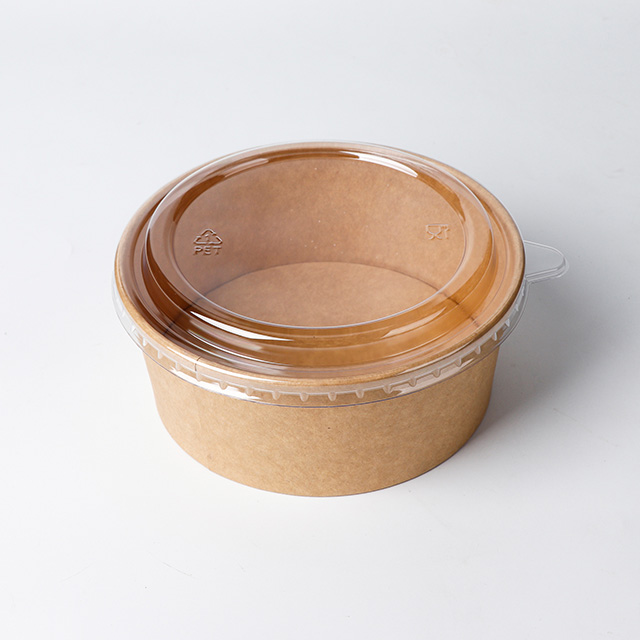 Logotipo personalizado Reduce desechable Kraft 1300ml Envalía de papel con tapa de mascotas para fideos de comida