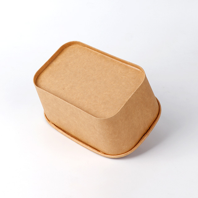 Embalaje desechable Kraft Kraft Square Ensalada biodegradable fruta rectangular tazón con tapa