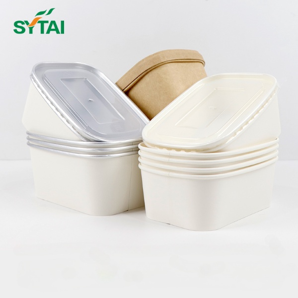 Gama de tazones de papel cuadrados Kraft reciclables 