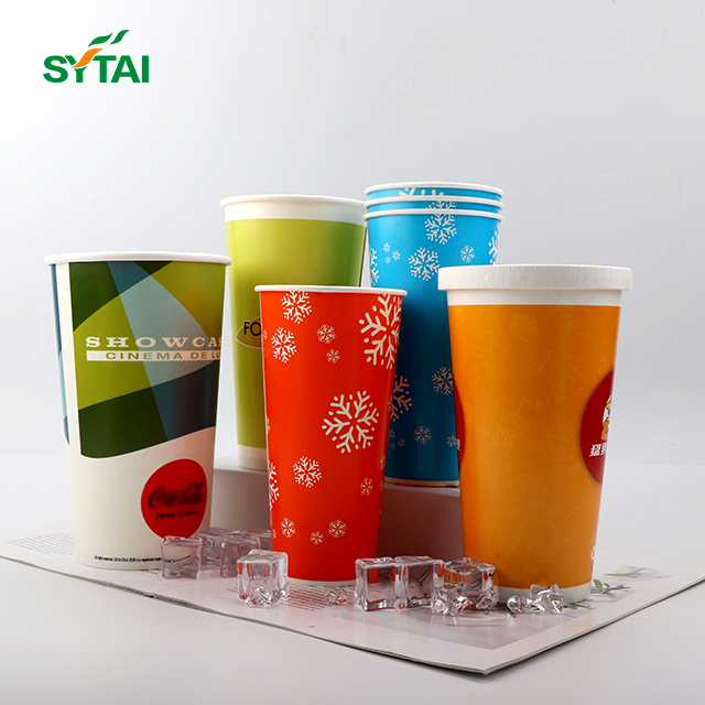 Vasos de papel personalizados para bebidas frías con tapas