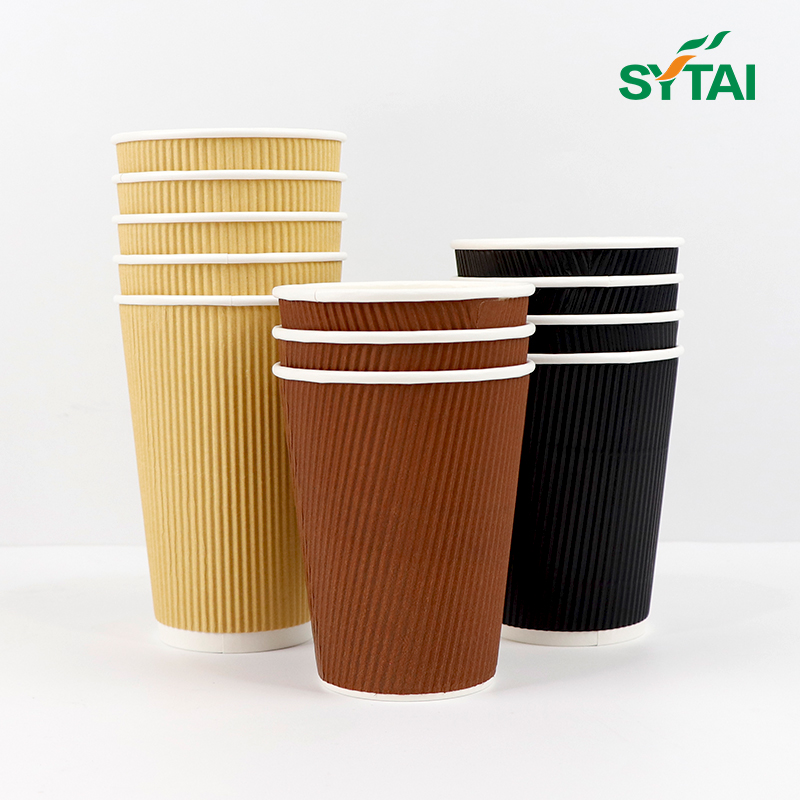 Vaso de papel de pared ondulado negro de 16 oz 500