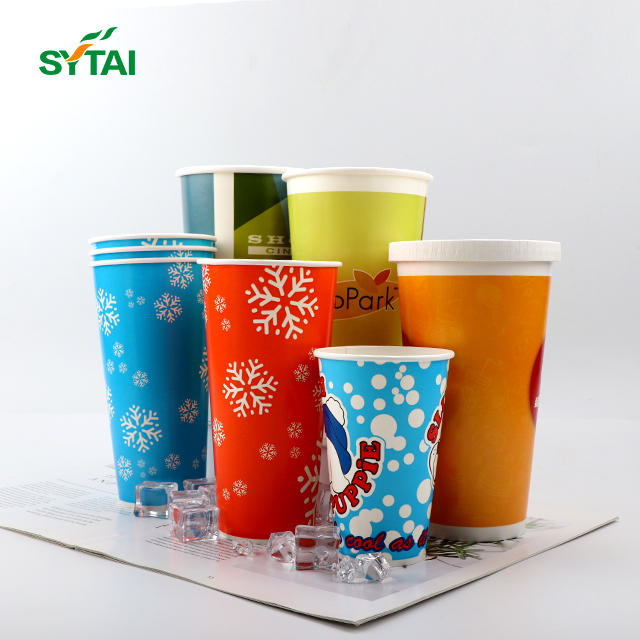 Vasos de papel personalizados para bebidas frías con tapas