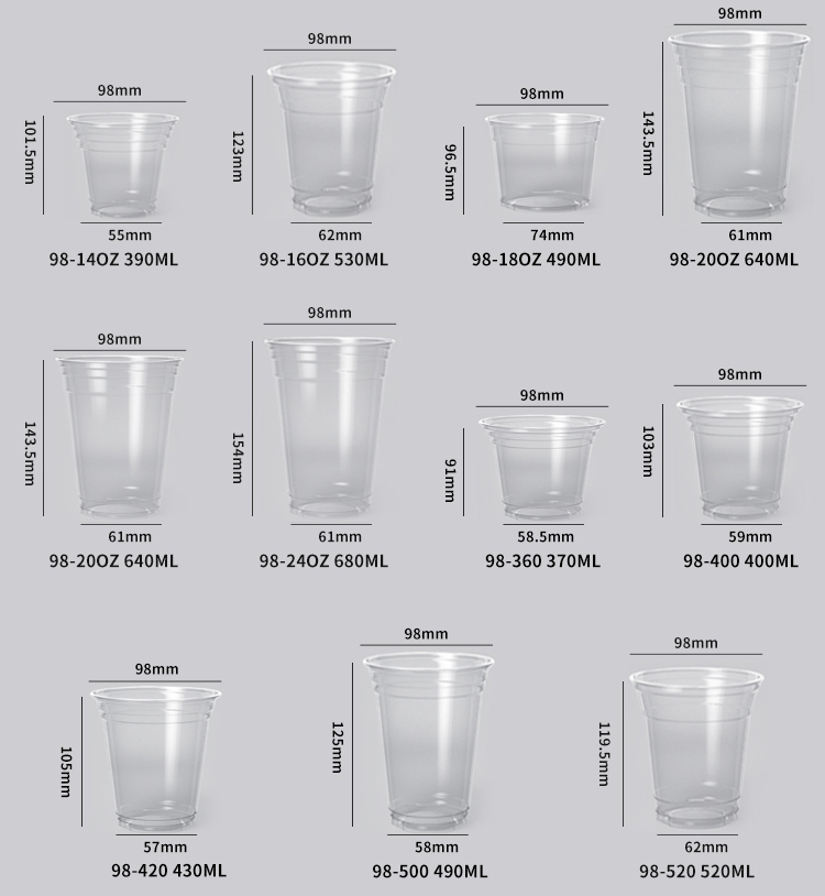 Vasos de plástico PET con tapa y pajita